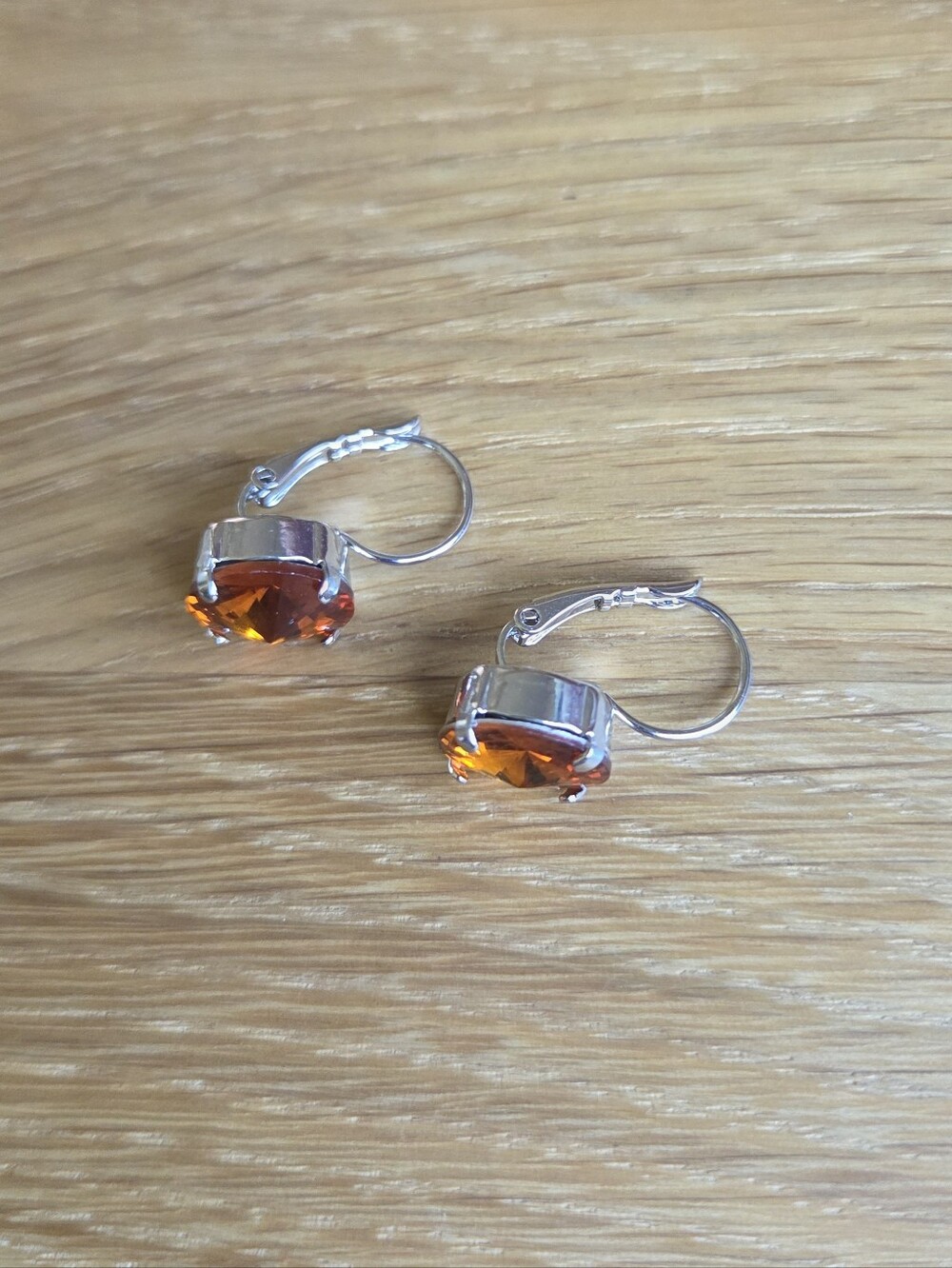 Silver Leverback Earrings with Amber Crystal Drops | Handmade - Picture 5 of 9
